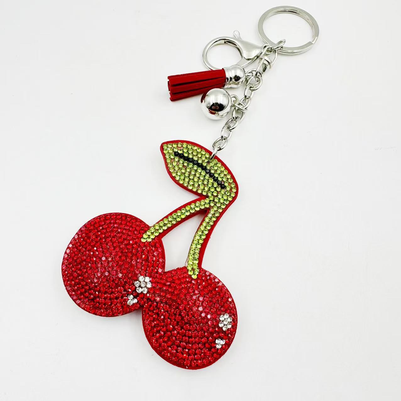 Creative cross-border cherry rhinestone velvet keychain bag pendant keychain gift accessory rhinestone wholesale