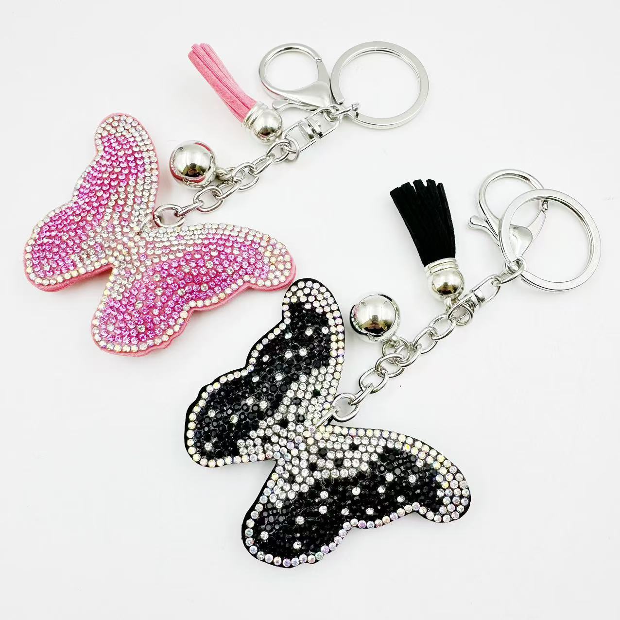 New Crystal Rhinestone Butterfly Keychain, Fashionable Rhinestone Bag Tassel Pendant, Women's Gift, Factory Wholesale
