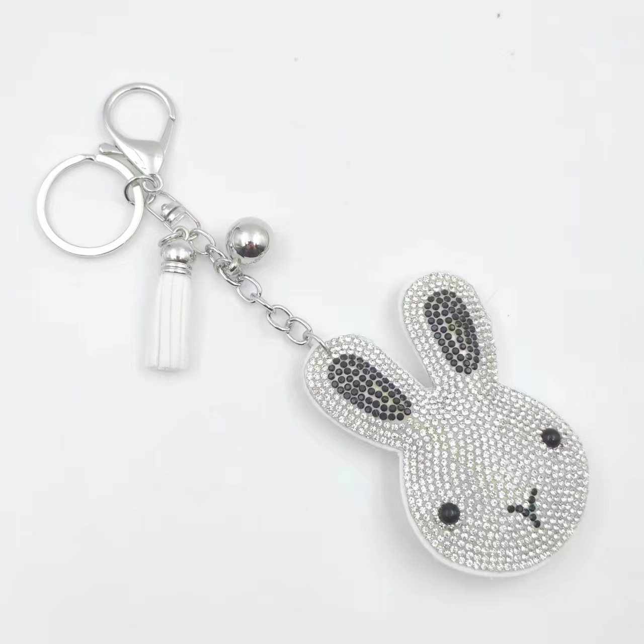 Wholesale velvet rhinestone cartoon rabbit head keychains