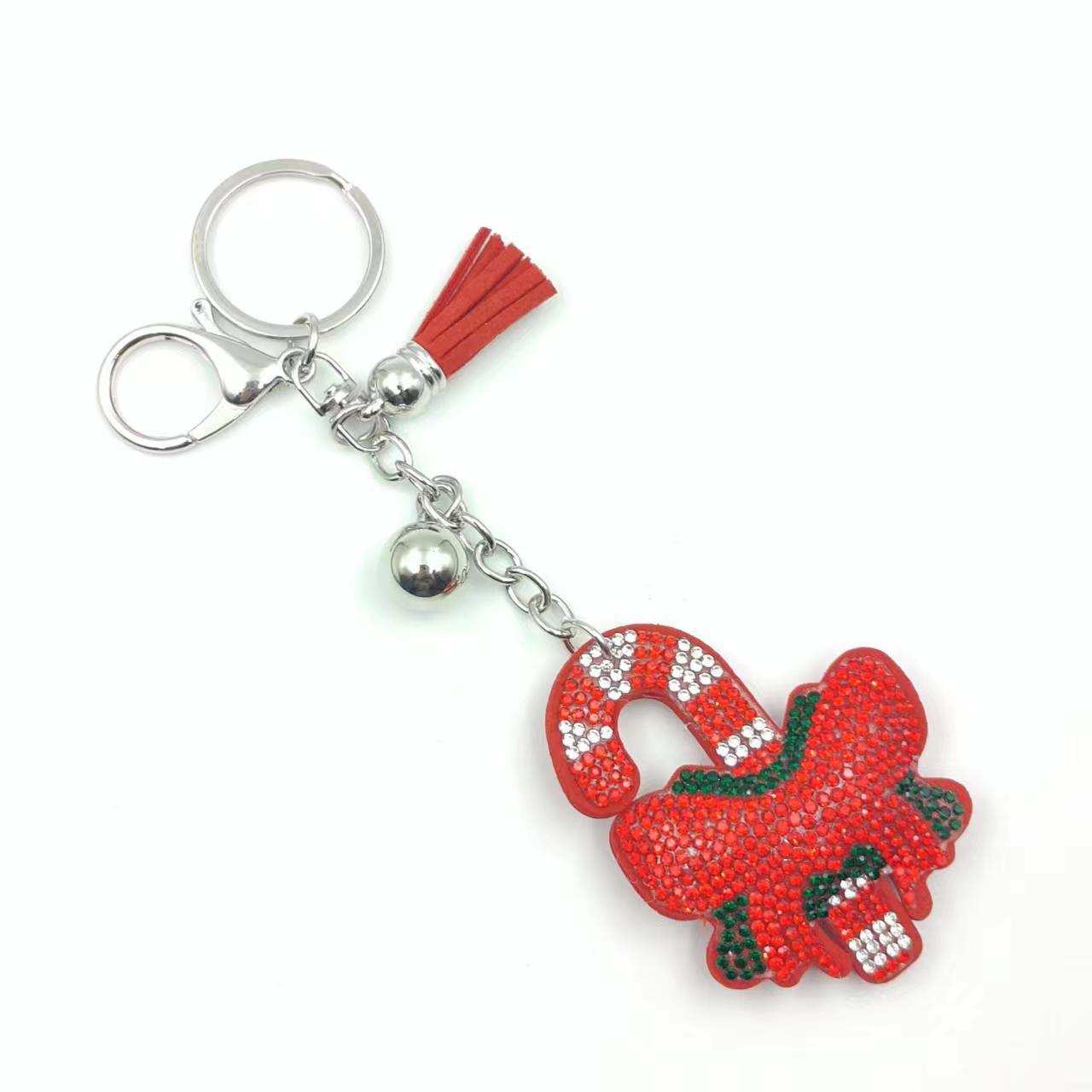 Christmas series of hot-fix rhinestone keychains, bag charms, rhinestone tassel decorative accessories wholesale