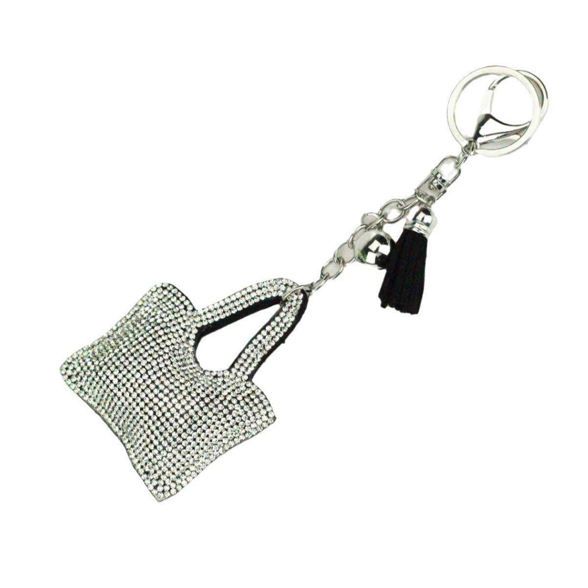 New cross-border tassel monochrome rainbow bag with hot-fix rhinestones, Korean velvet keychain, clothing bag, car pendant, DIY ornament