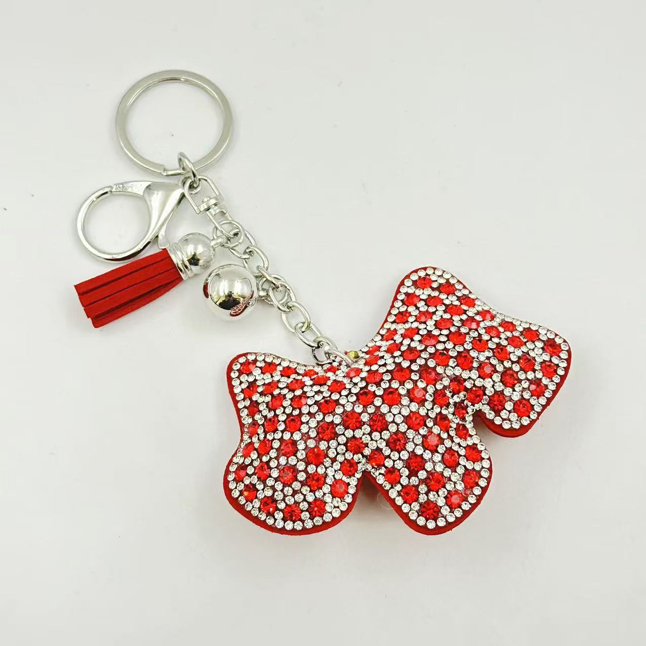 Cross-border creative cute rhinestone puppy keychain sparkling bag rhinestone pendant tassel accessories gift wholesale