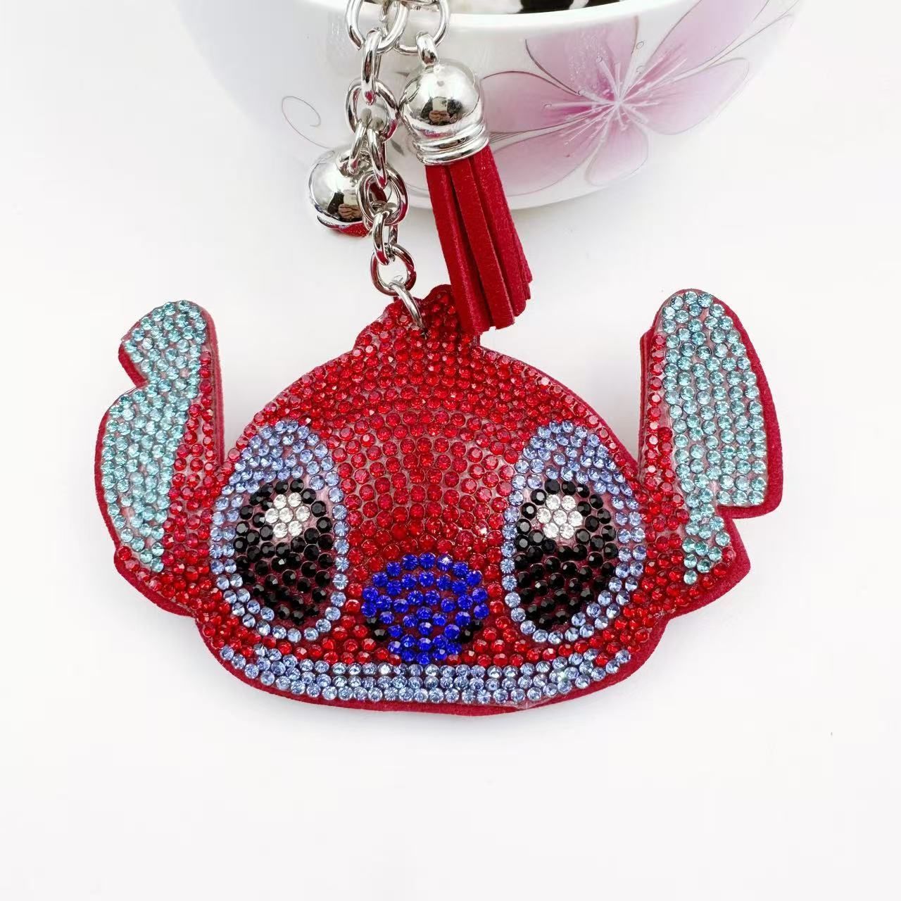 Korean-style rhinestone cartoon keychain, Stitch key chain, bag charm, DIY jewelry and accessories.