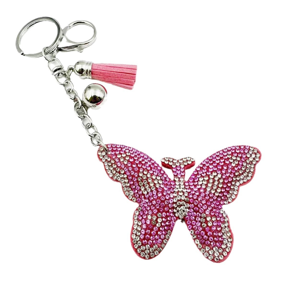 New cute cartoon Korean style velvet rhinestone butterfly keychain fashion bag crystal tassel pendant girl's gift