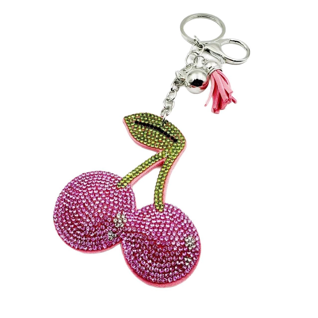 Creative cross-border cherry rhinestone velvet keychain bag pendant keychain gift accessory rhinestone wholesale