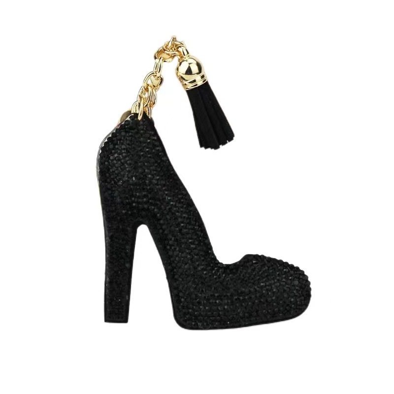 New export style velvet rhinestone-encrusted bag charm, fashionable high-heeled shoe keychain, car and mobile phone fashion pendant.