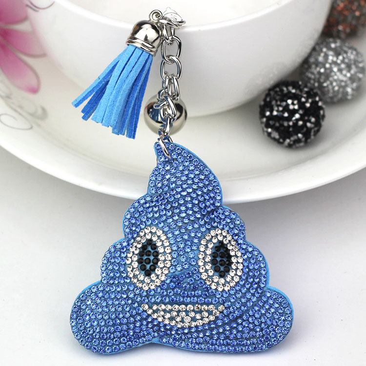 New cute poop-shaped accessory for women's bags, creative QQ emoticon gift, Korean style velvet rhinestone keychain