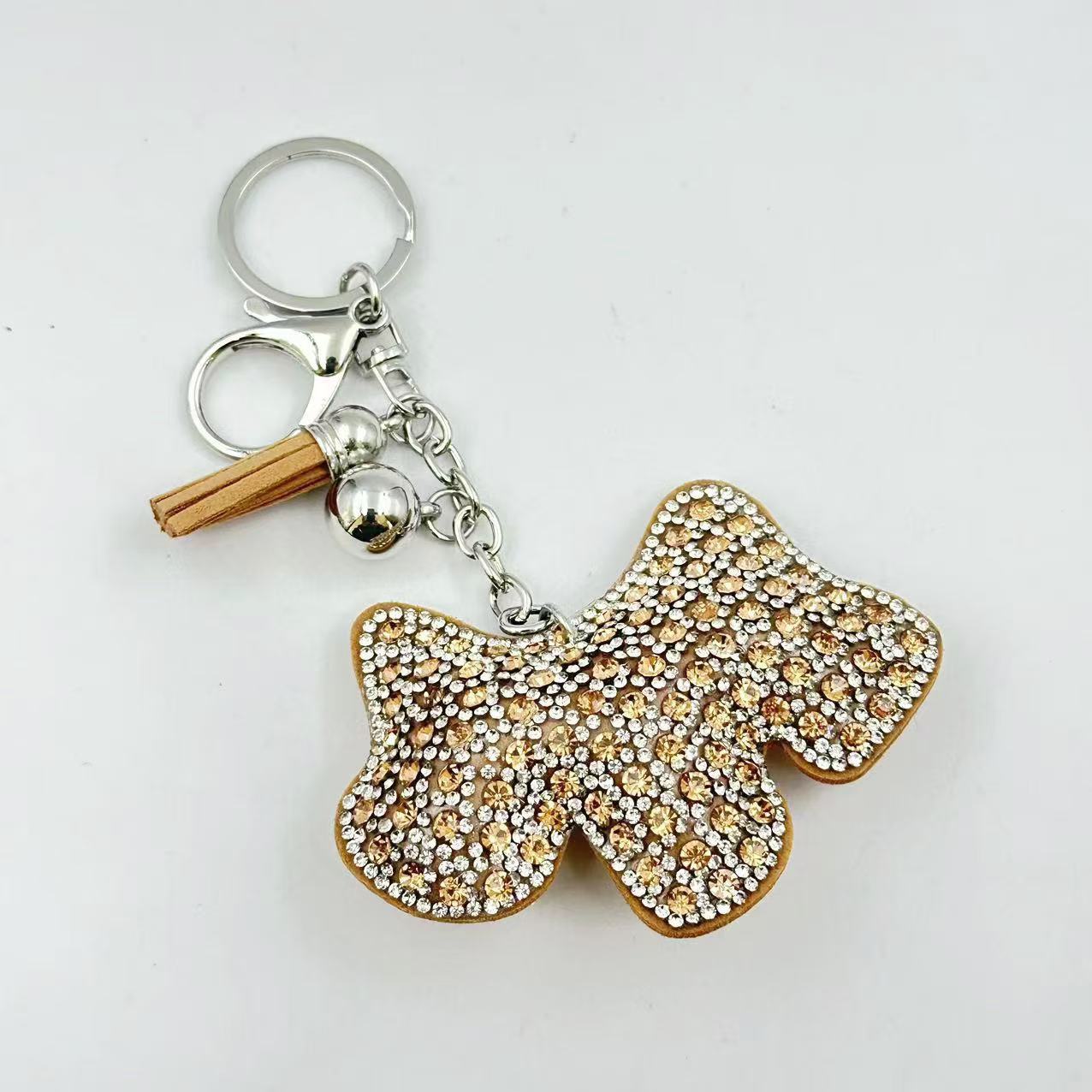 Cross-border creative cute rhinestone puppy keychain sparkling bag rhinestone pendant tassel accessories gift wholesale