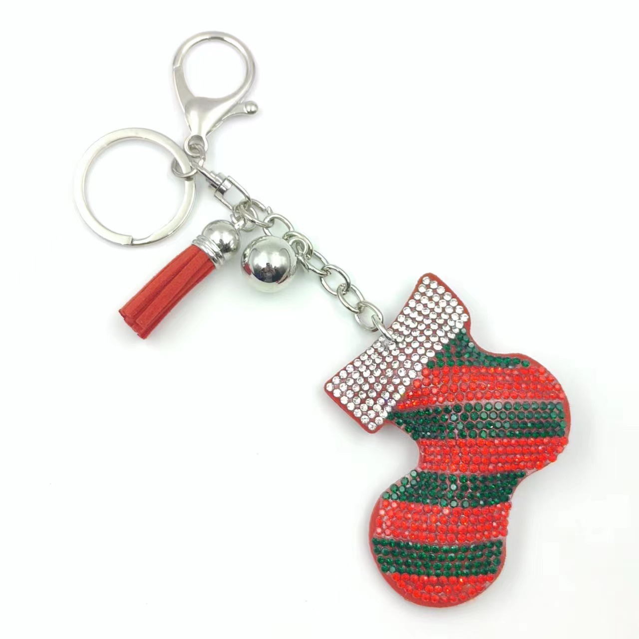 Christmas series of hot-fix rhinestone keychains, bag charms, rhinestone tassel decorative accessories wholesale