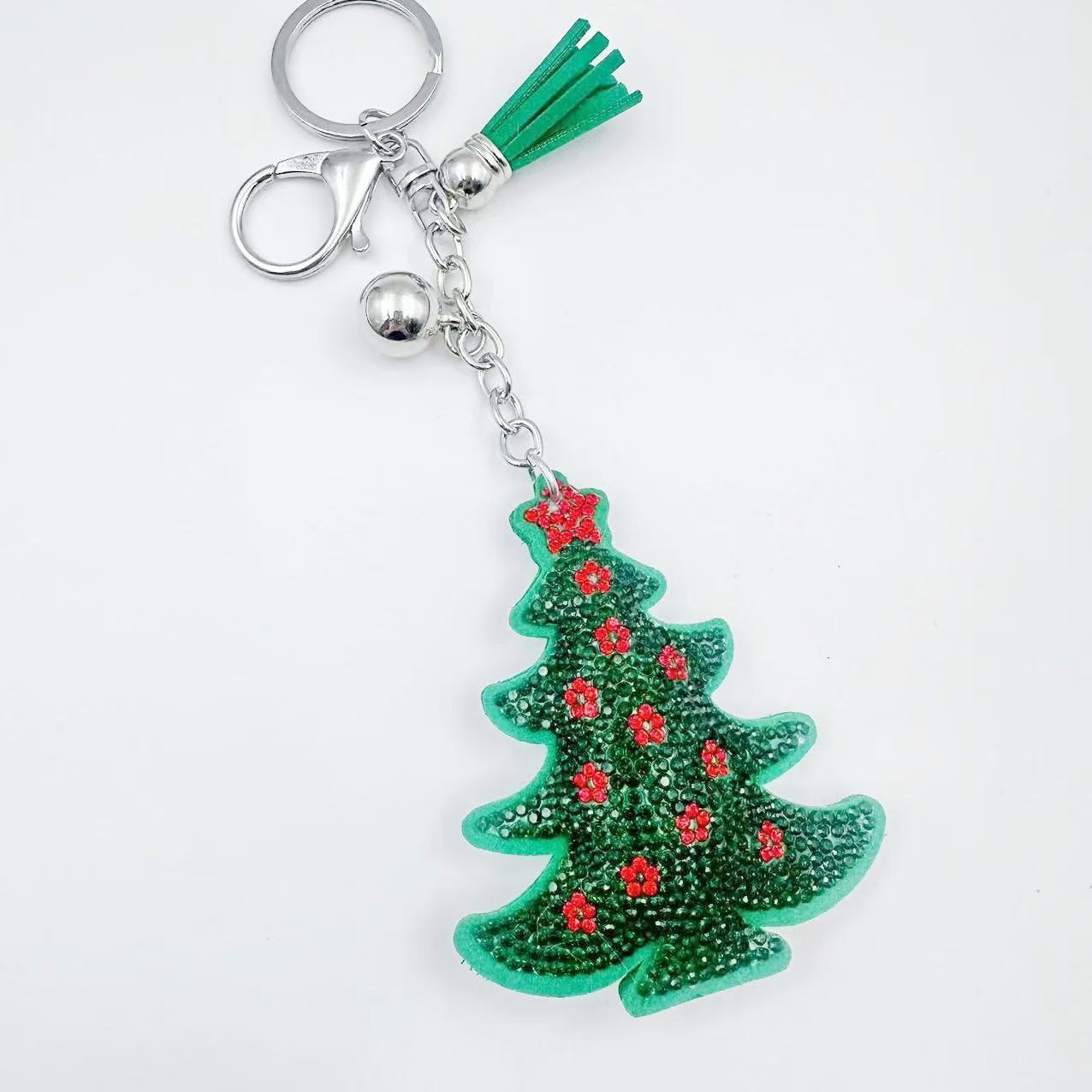 Christmas series of hot-fix rhinestone keychains, bag charms, rhinestone tassel decorative accessories wholesale