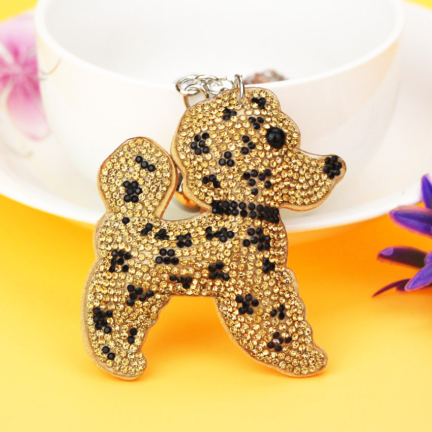 Cross-border e-commerce hot-selling two-tone teddy bear plush keychain with hot-fix rhinestones, fashionable plush tassel women's bag charm