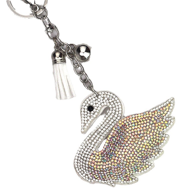 Cross-border popular creative swan Korean velvet rhinestone keychain for women's bags and cars, Korean style gift