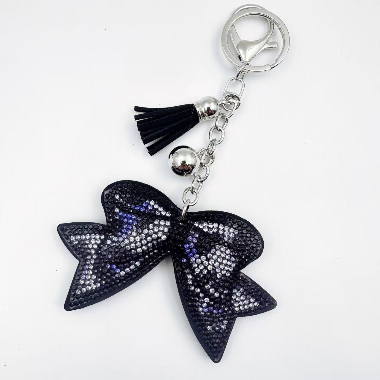 Creative rhinestone leopard print keychain, Korean velvet rhinestone bow keychain, bag tassel leather pendant