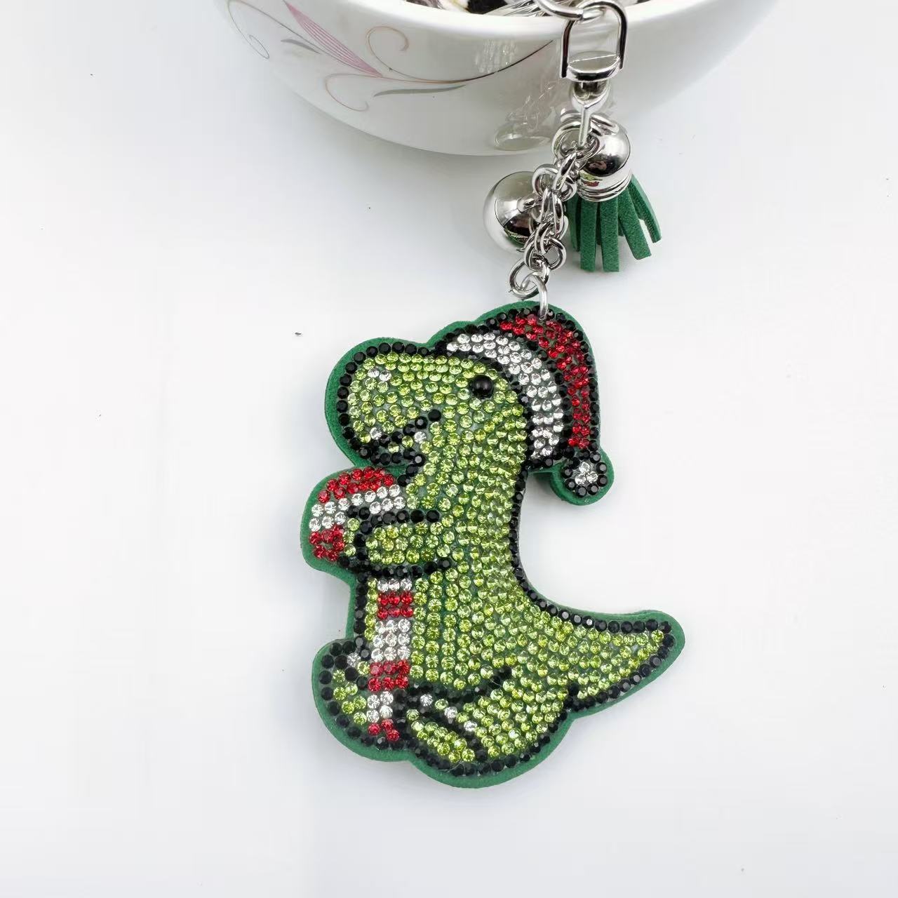 Christmas series of hot-fix rhinestone keychains, bag charms, rhinestone tassel decorative accessories wholesale