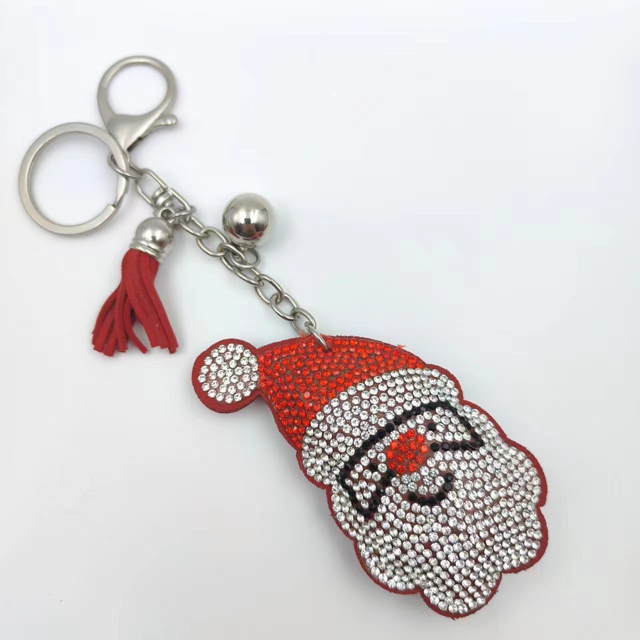 Christmas series of hot-fix rhinestone keychains, bag charms, rhinestone tassel decorative accessories wholesale