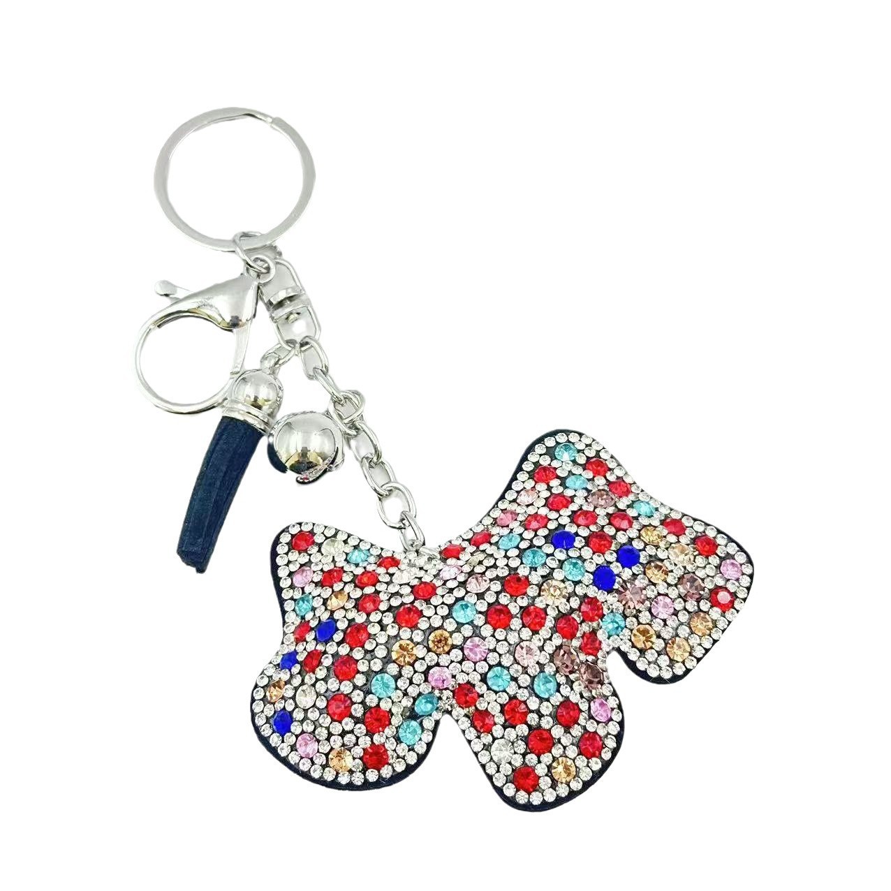 Cross-border creative cute rhinestone puppy keychain sparkling bag rhinestone pendant tassel accessories gift wholesale