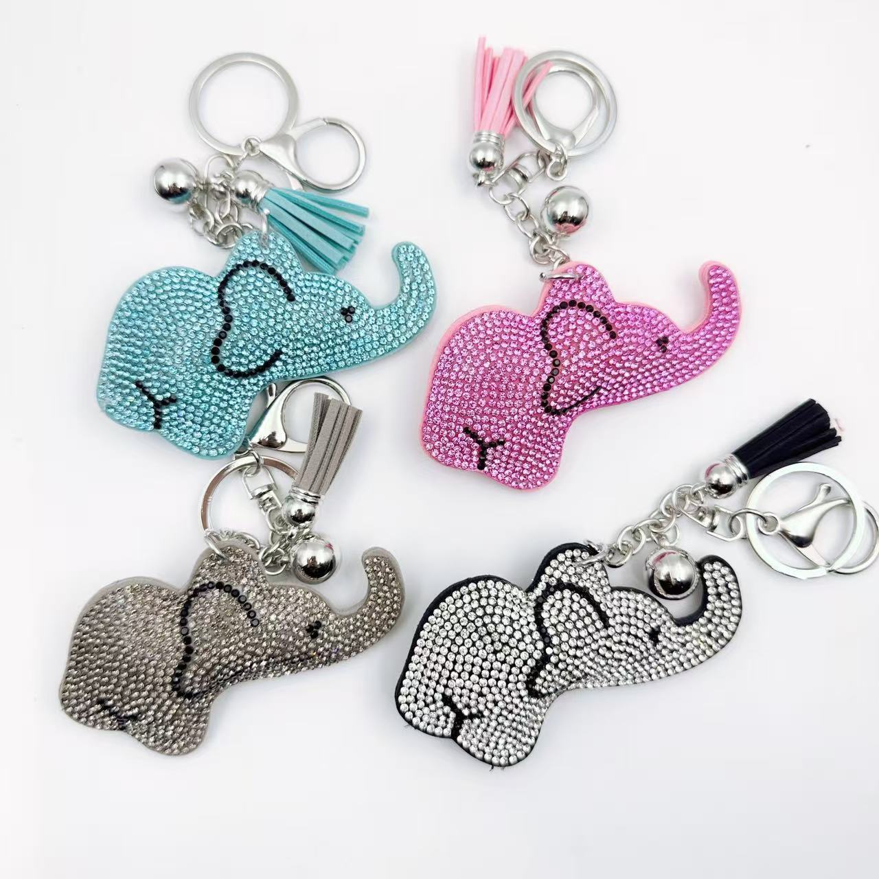 Cartoon Korean Style Rhinestone Elephant Keychain, Crystal Rhinestone Animal Elephant Keychain, Bag Pendant, Clothing Accessories