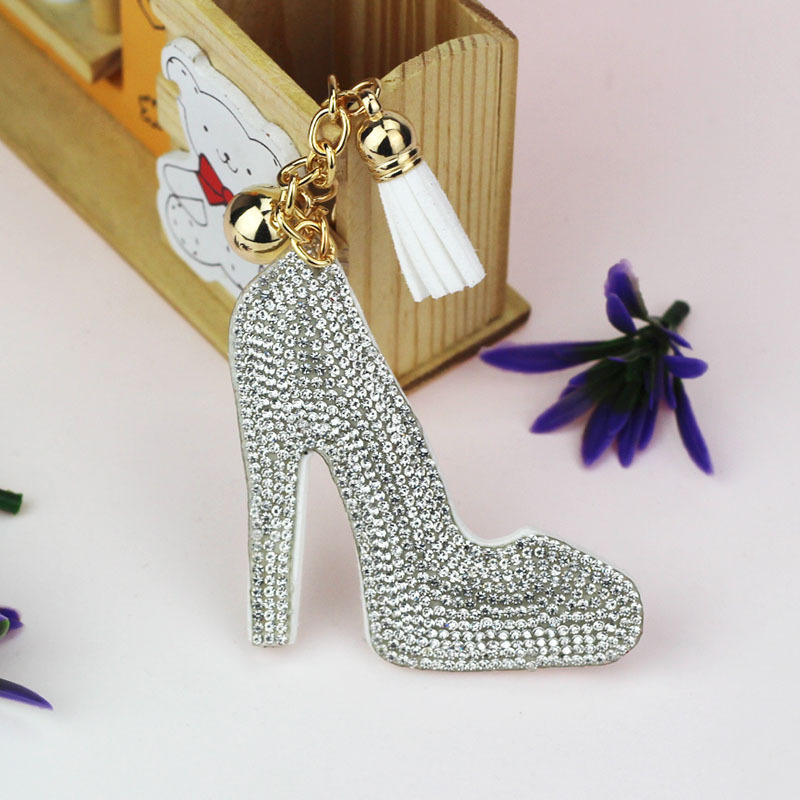 New export style velvet rhinestone-encrusted bag charm, fashionable high-heeled shoe keychain, car and mobile phone fashion pendant.