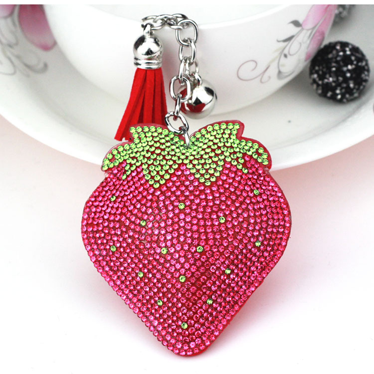 Wholesale rhinestone-encrusted strawberry keychains