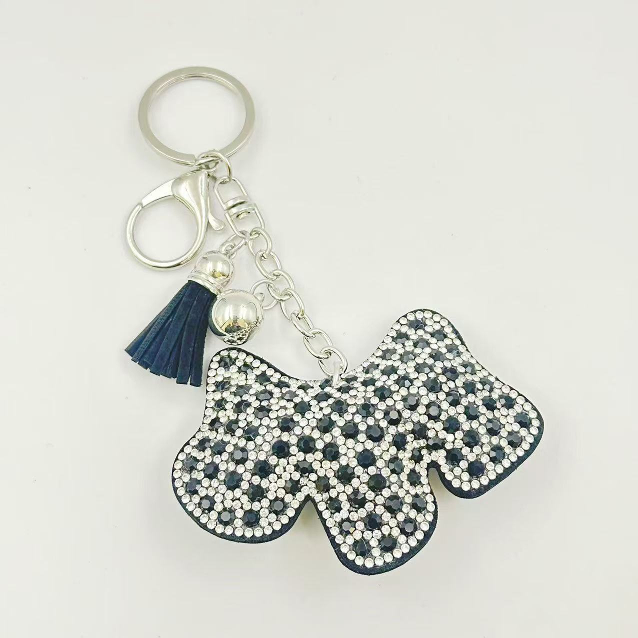 Cross-border creative cute rhinestone puppy keychain sparkling bag rhinestone pendant tassel accessories gift wholesale