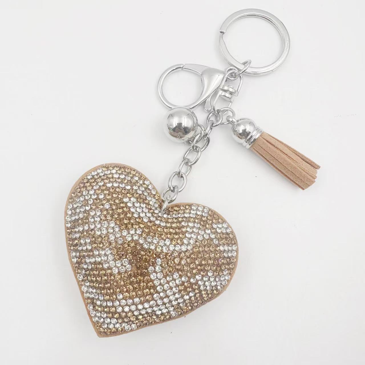 Cross-border Valentine's Day Korean velvet rhinestone zebra print heart keychain crystal rhinestone peach heart bag key chain