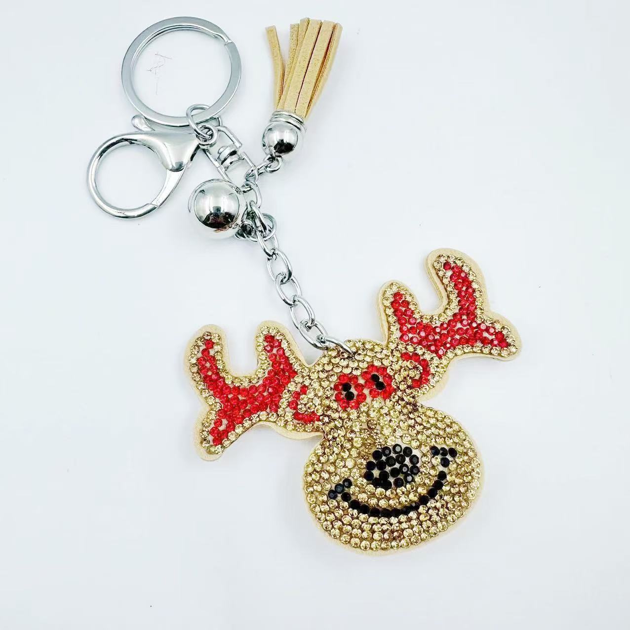 Christmas series of hot-fix rhinestone keychains, bag charms, rhinestone tassel decorative accessories wholesale