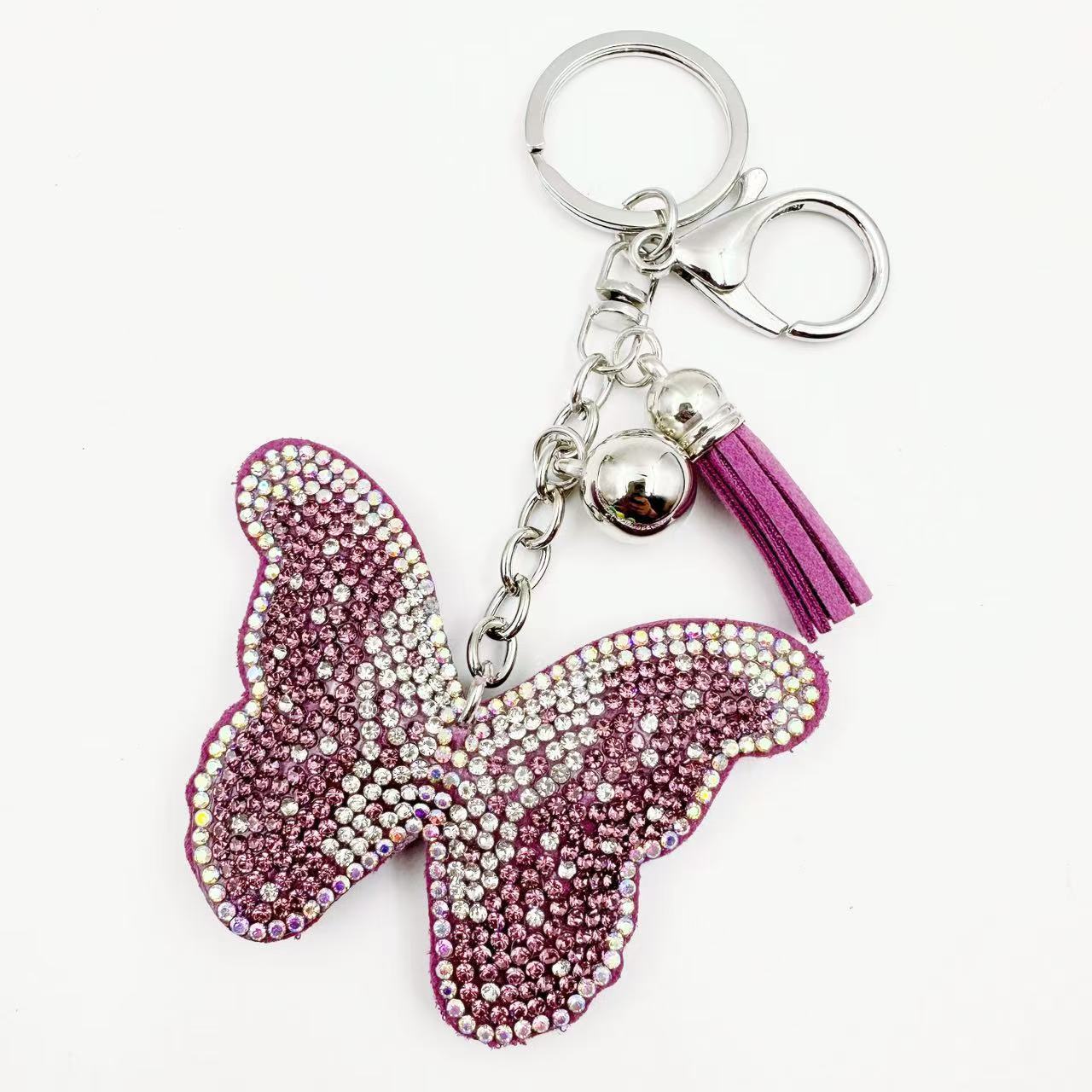 New Crystal Rhinestone Butterfly Keychain, Fashionable Rhinestone Bag Tassel Pendant, Women's Gift, Factory Wholesale