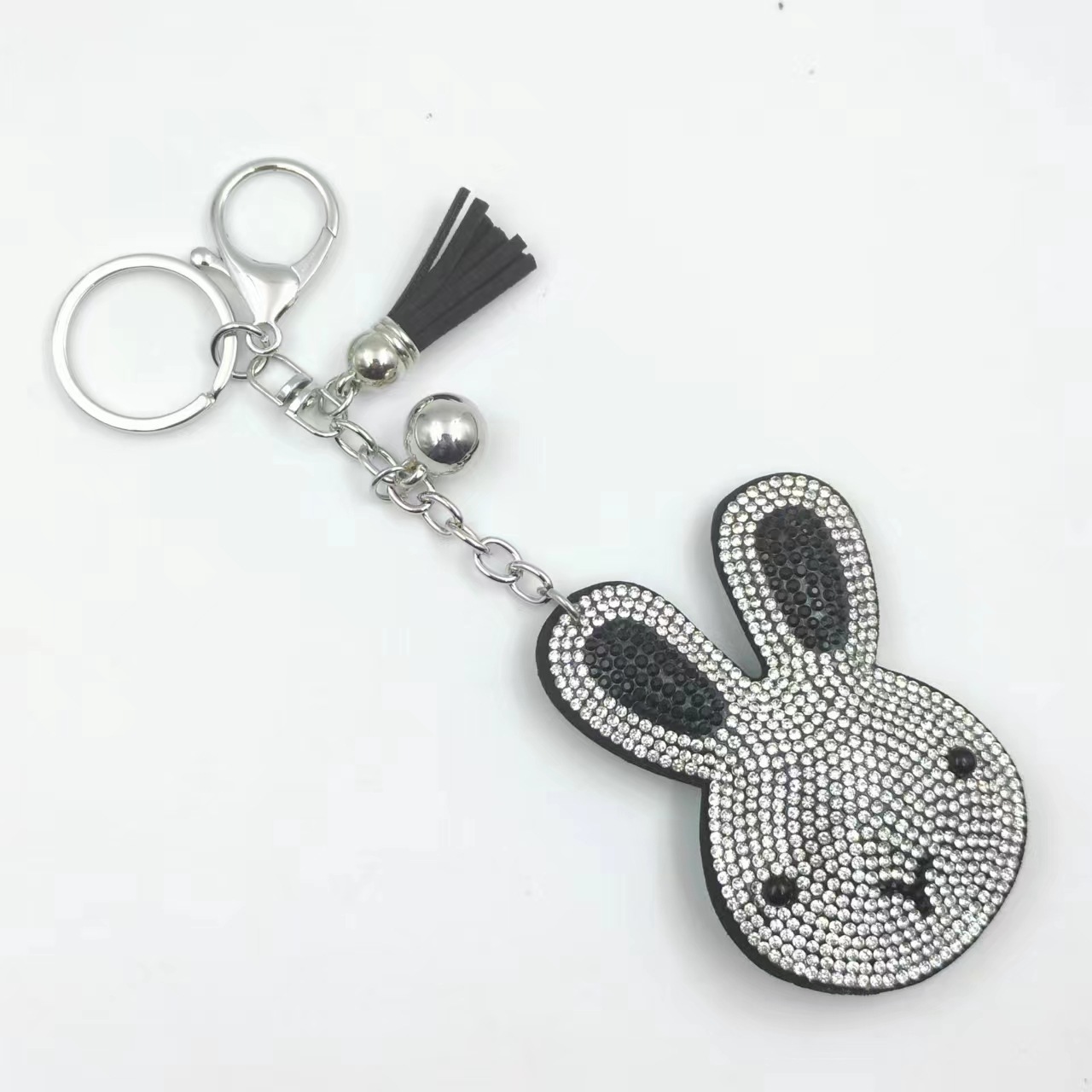Factory direct sales of popular jewelry, bag charms, Korean velvet rhinestone cartoon rabbit head keychains on AliExpress.