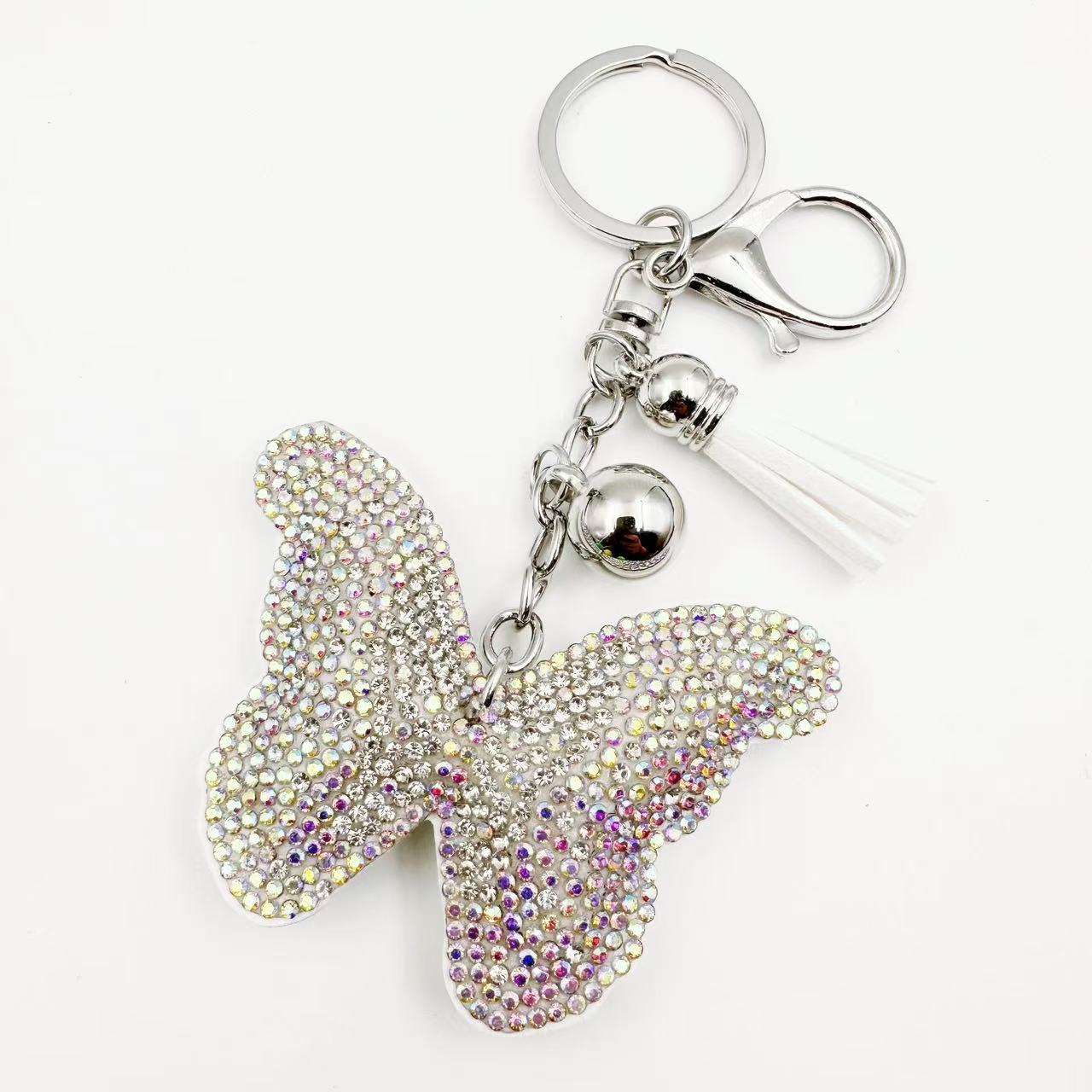 New Crystal Rhinestone Butterfly Keychain, Fashionable Rhinestone Bag Tassel Pendant, Women's Gift, Factory Wholesale
