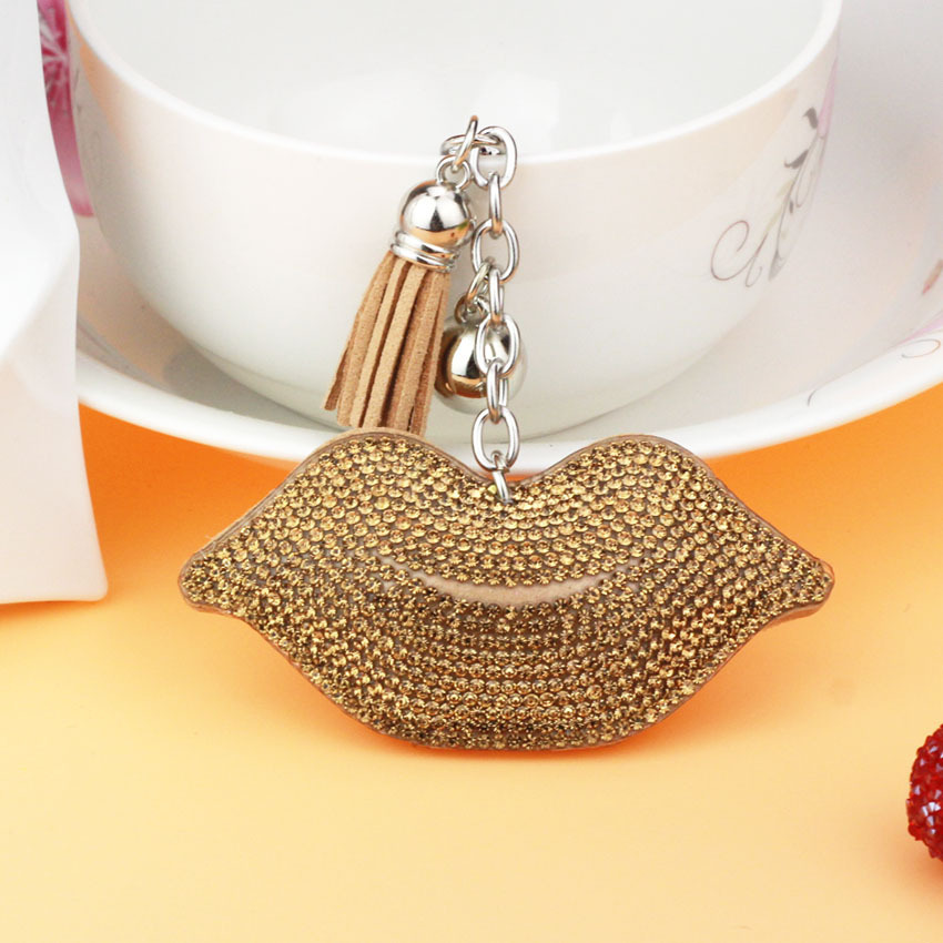 Fashionable lip-shaped leather tassel keychain for phones, bags, and accessories; Valentine's Day gift wholesale.