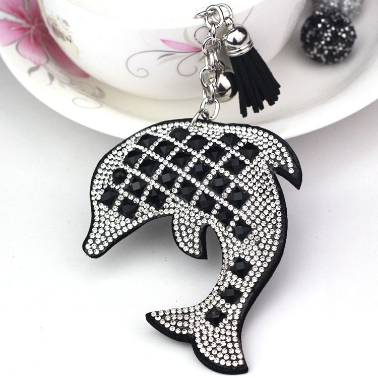 Cross-border creative glass rhinestone dolphin bag charm, foreign trade car gift, Korean velvet hot-fix rhinestone keychain