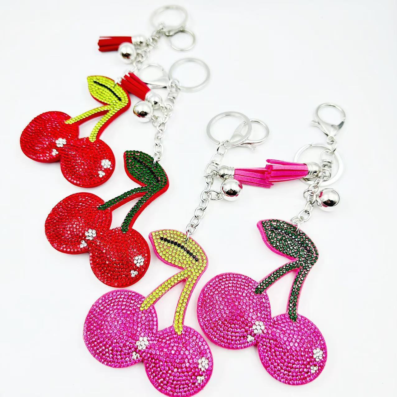 Creative cross-border cherry rhinestone velvet keychain bag pendant keychain gift accessory rhinestone wholesale