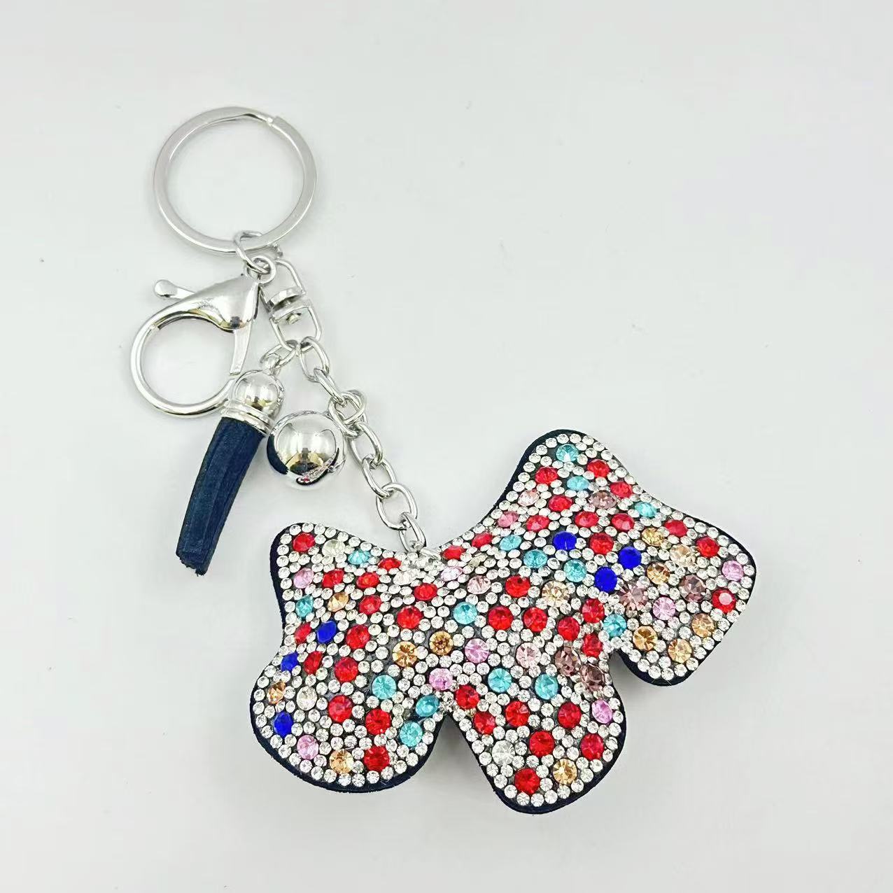 Cross-border creative cute rhinestone puppy keychain sparkling bag rhinestone pendant tassel accessories gift wholesale