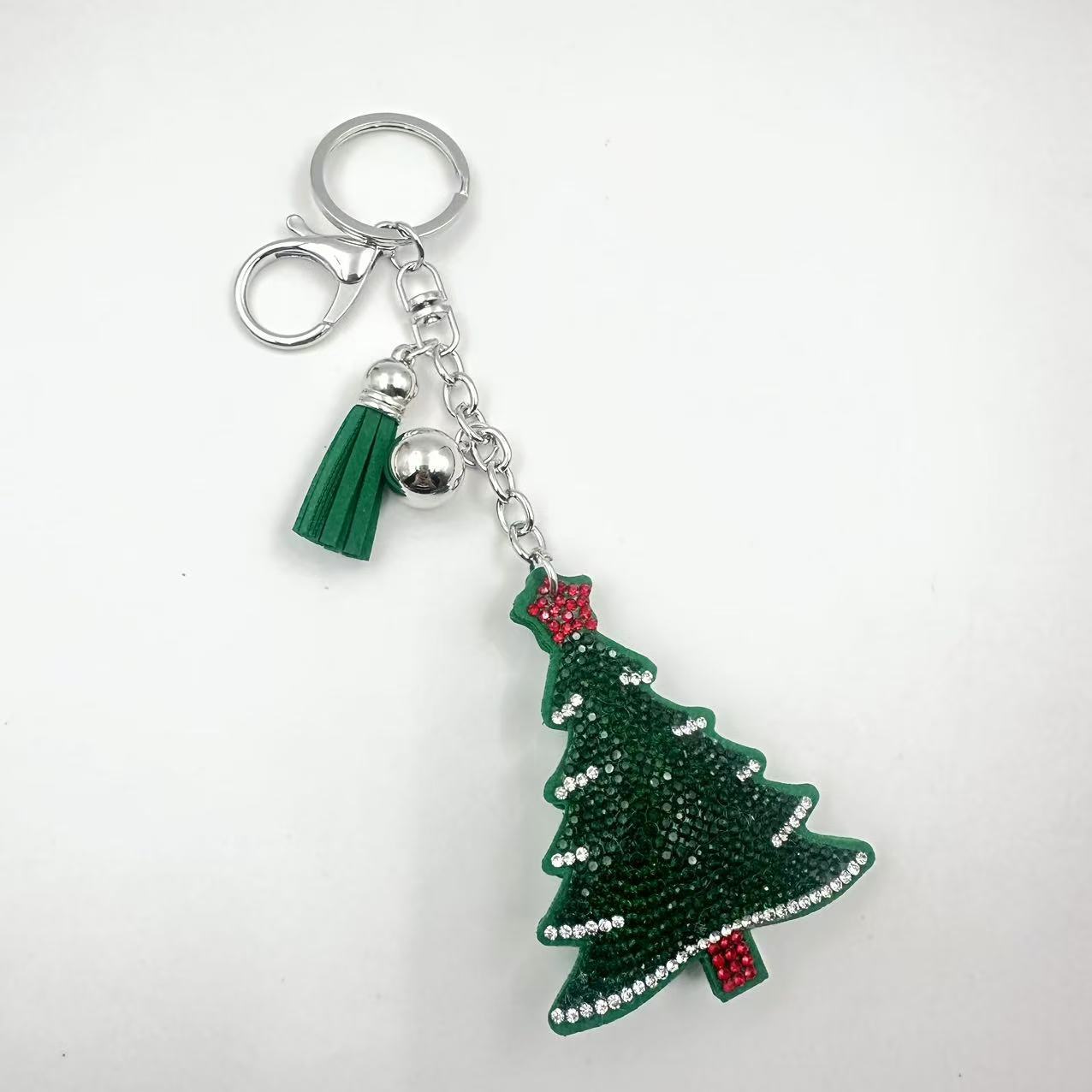 Christmas series of hot-fix rhinestone keychains, bag charms, rhinestone tassel decorative accessories wholesale