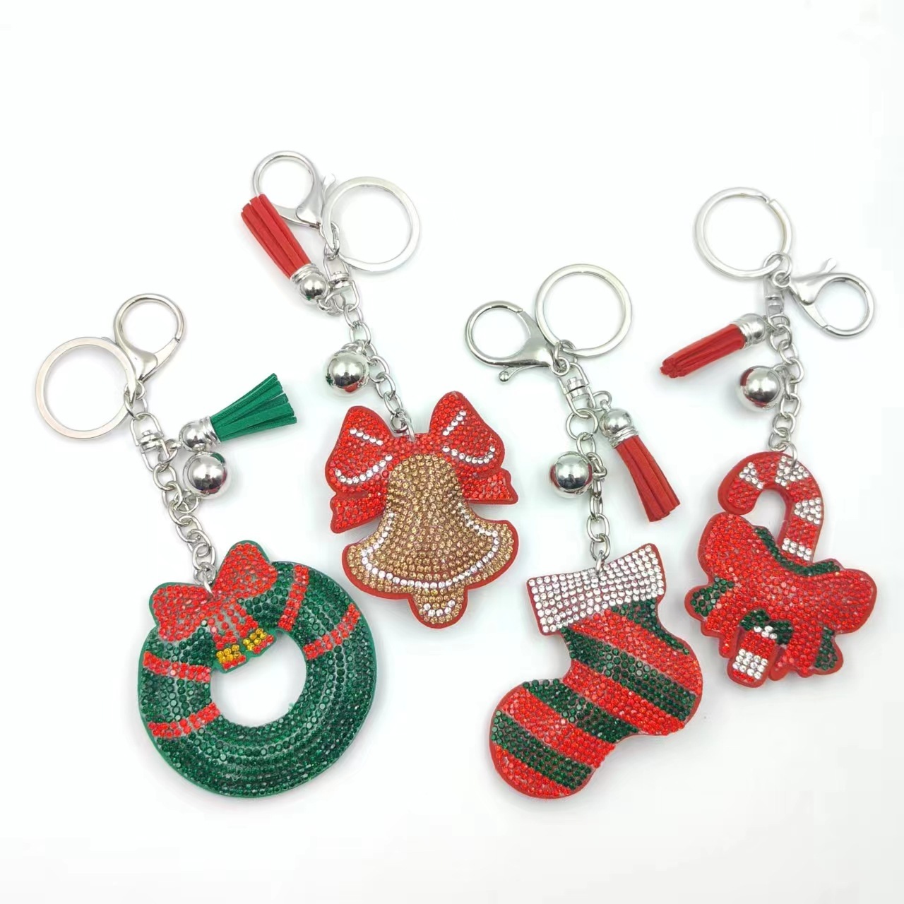 New Christmas series of export jewelry, rhinestone keychains, bag pendants, rhinestone tassel decorative accessories wholesale.