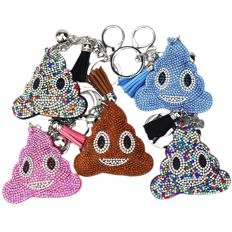 New cute poop-shaped accessory for women's bags, creative QQ emoticon gift, Korean style velvet rhinestone keychain