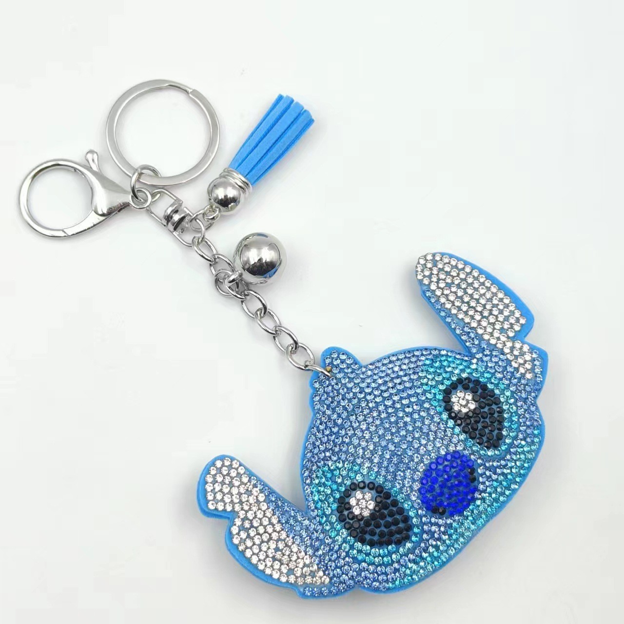 Korean-style rhinestone cartoon keychain, Stitch key chain, bag charm, DIY jewelry and accessories.