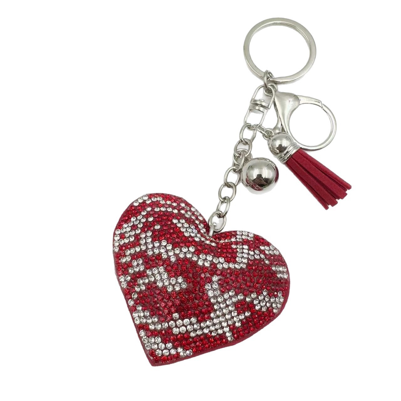 Cross-border Valentine's Day Korean velvet rhinestone zebra print heart keychain crystal rhinestone peach heart bag key chain