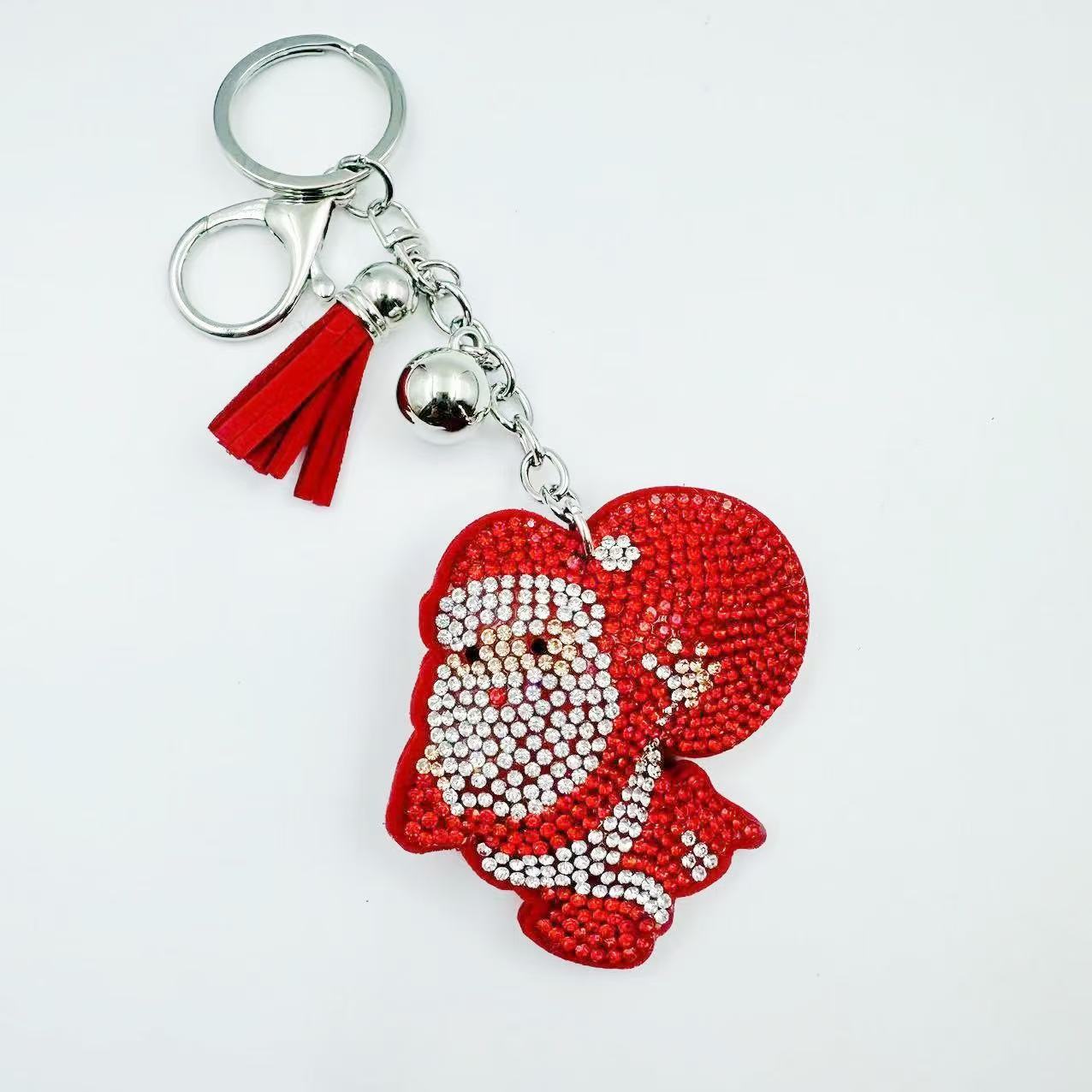 Christmas series of hot-fix rhinestone keychains, bag charms, rhinestone tassel decorative accessories wholesale