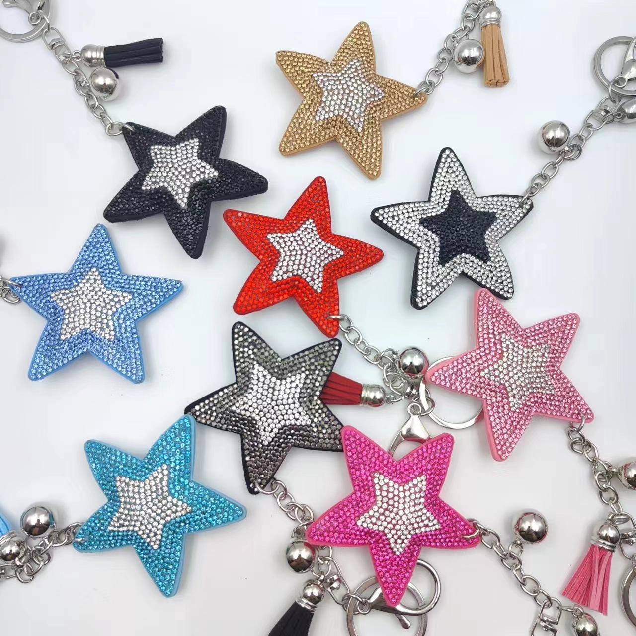 Creative five-pointed star bag charm, Korean velvet fashion tassel keychain, star gift decoration accessories wholesale