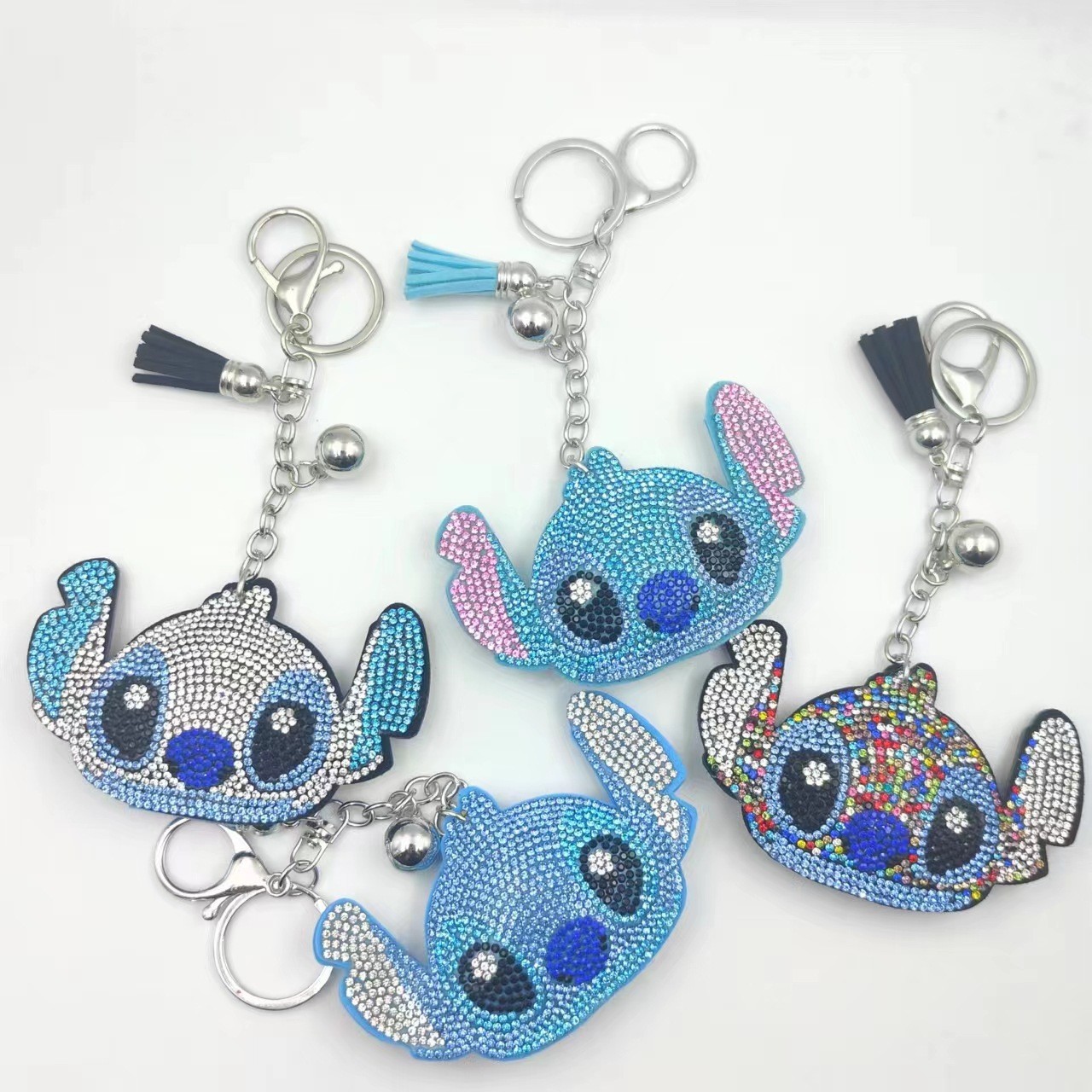 Korean-style rhinestone cartoon keychain, Stitch key chain, bag charm, DIY jewelry and accessories.
