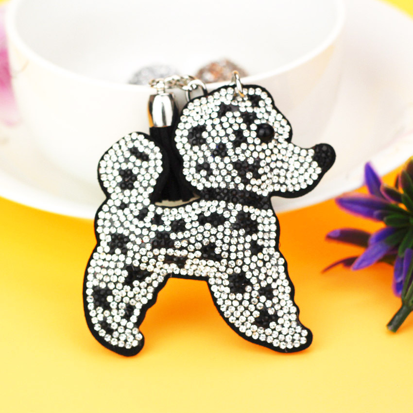 Cross-border e-commerce hot-selling two-tone teddy bear plush keychain with hot-fix rhinestones, fashionable plush tassel women's bag charm