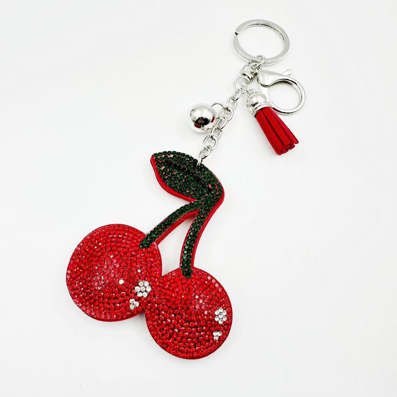Creative cross-border cherry rhinestone velvet keychain bag pendant keychain gift accessory rhinestone wholesale