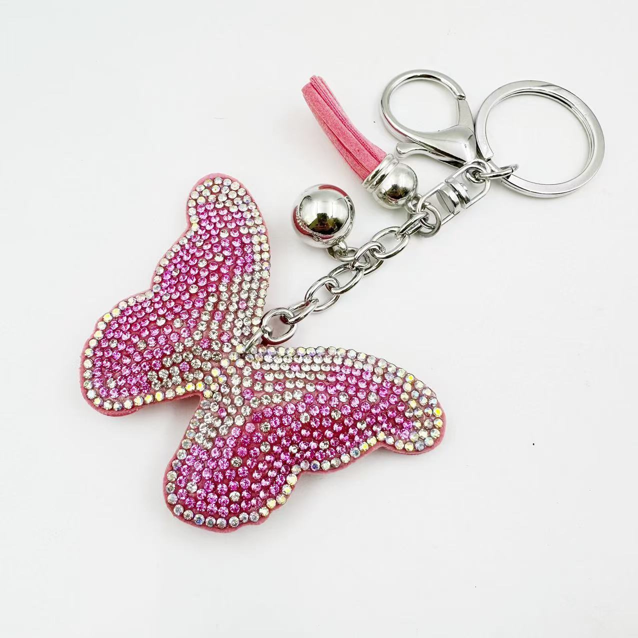 New Crystal Rhinestone Butterfly Keychain, Fashionable Rhinestone Bag Tassel Pendant, Women's Gift, Factory Wholesale
