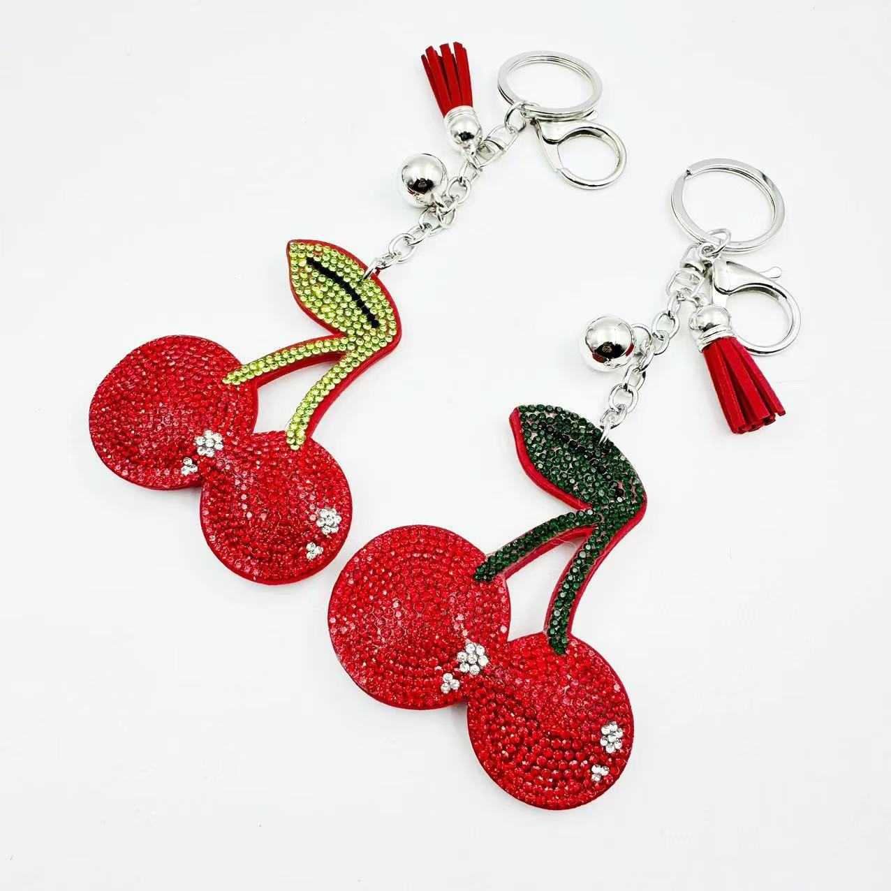 Creative cross-border cherry rhinestone velvet keychain bag pendant keychain gift accessory rhinestone wholesale