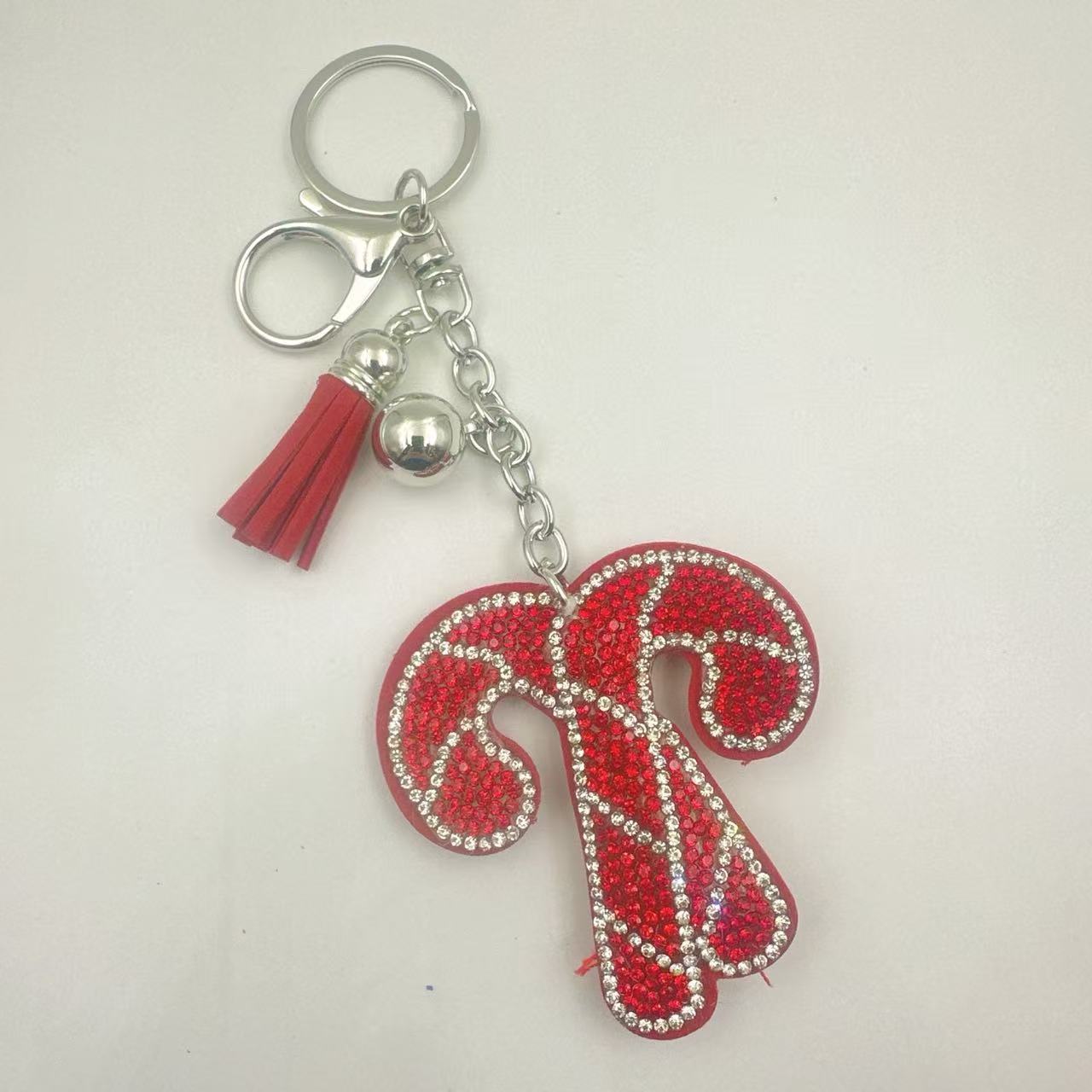 Christmas series of hot-fix rhinestone keychains, bag charms, rhinestone tassel decorative accessories wholesale