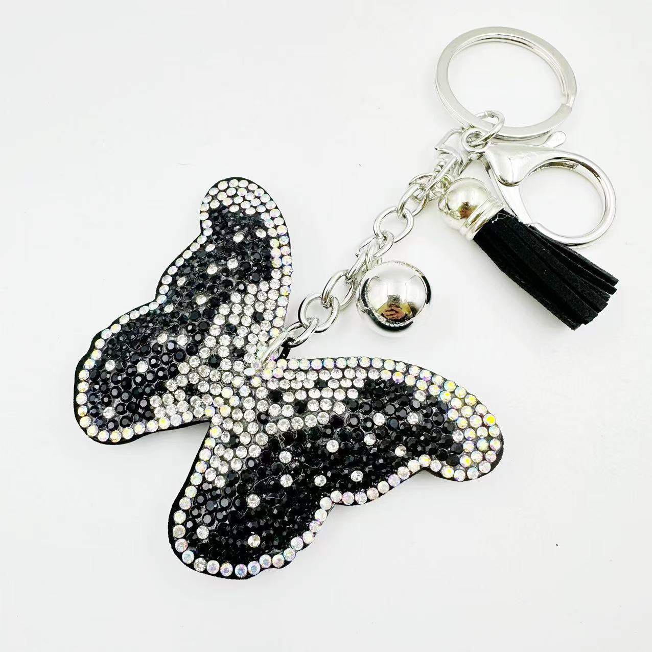 New Crystal Rhinestone Butterfly Keychain, Fashionable Rhinestone Bag Tassel Pendant, Women's Gift, Factory Wholesale