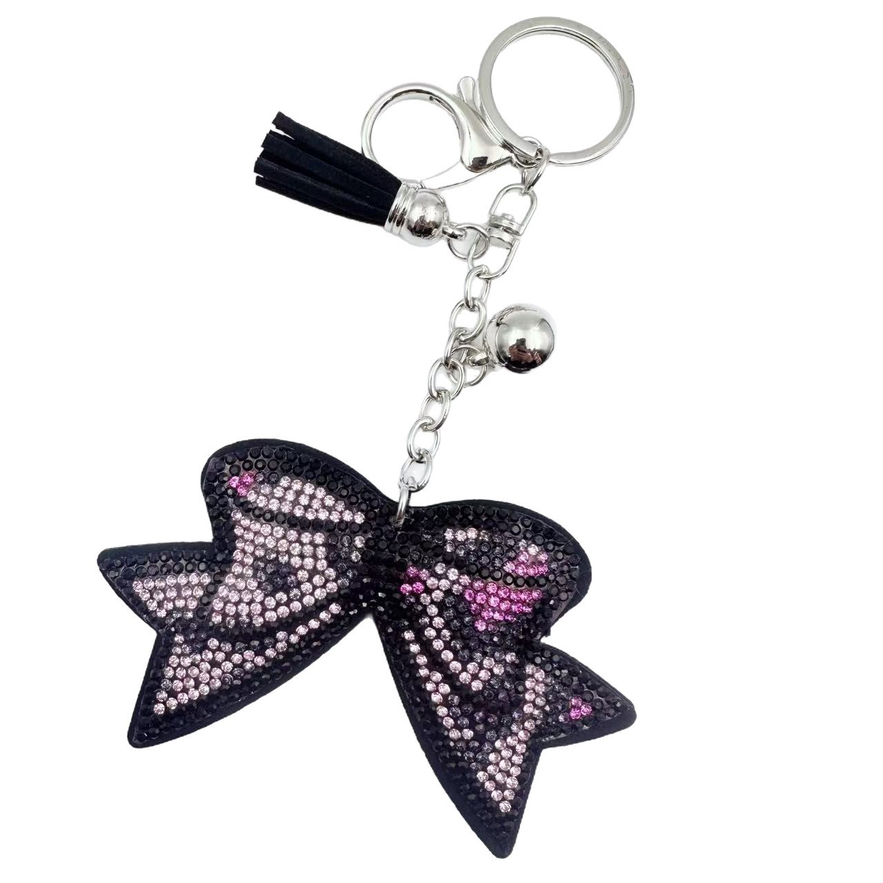 Creative rhinestone leopard print keychain, Korean velvet rhinestone bow keychain, bag tassel leather pendant