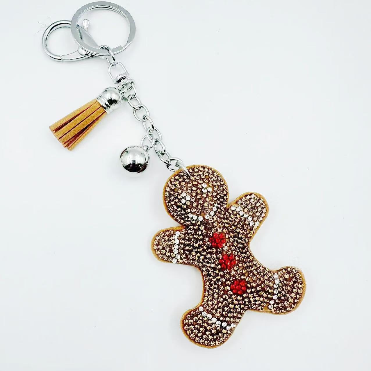 Christmas series of hot-fix rhinestone keychains, bag charms, rhinestone tassel decorative accessories wholesale