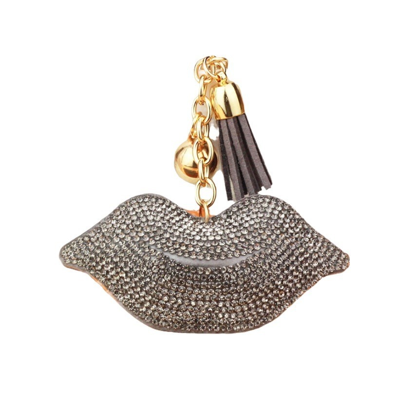 Fashionable lip-shaped leather tassel keychain for phones, bags, and accessories; Valentine's Day gift wholesale.